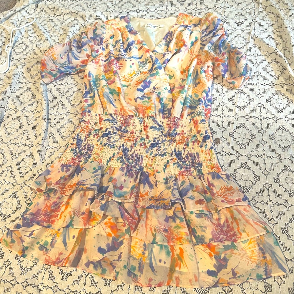 Amanda Uprichard watercolor ruffle mini dress